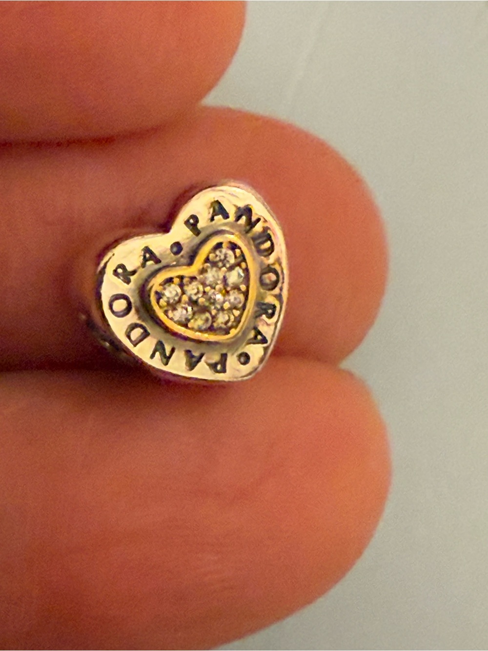 Pandora Silver & Gold Heart Charm with Clear Stones